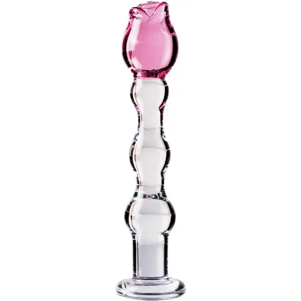 Icicles No. 12 Hand Blown Glass Massager - Clear w/Rose Tip - Dongs & Dildos