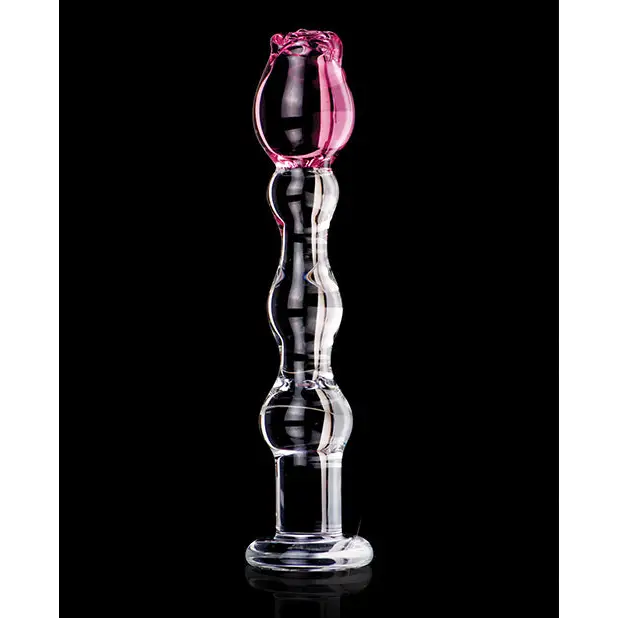 Icicles No. 12 Hand Blown Glass Massager - Clear w/Rose Tip - Dongs & Dildos