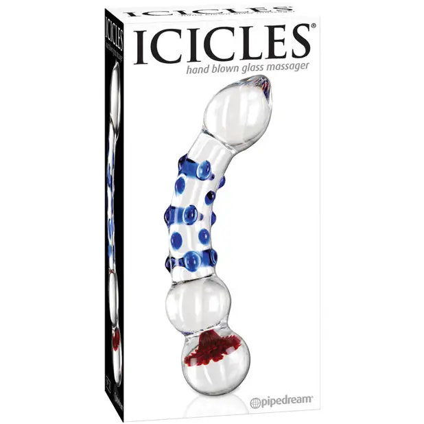 Icicles No. 18 Hand Blown Glass Massager - Clear w/Blue Knobs - Dongs & Dildos