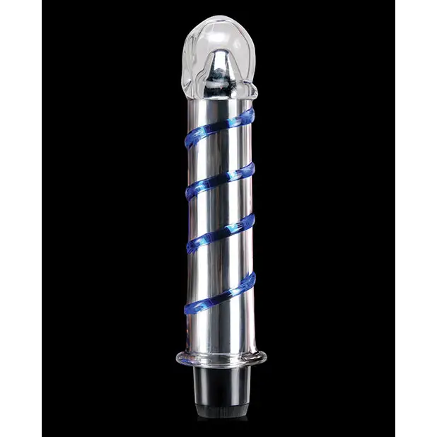 Icicles No. 20 Hand Blown Glass Vibrator Waterproof - Clear w/Blue Swirls - Dongs & Dildos