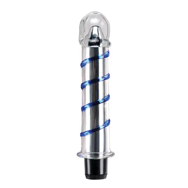 Icicles No. 20 Hand Blown Glass Vibrator Waterproof - Clear w/Blue Swirls - Dongs & Dildos