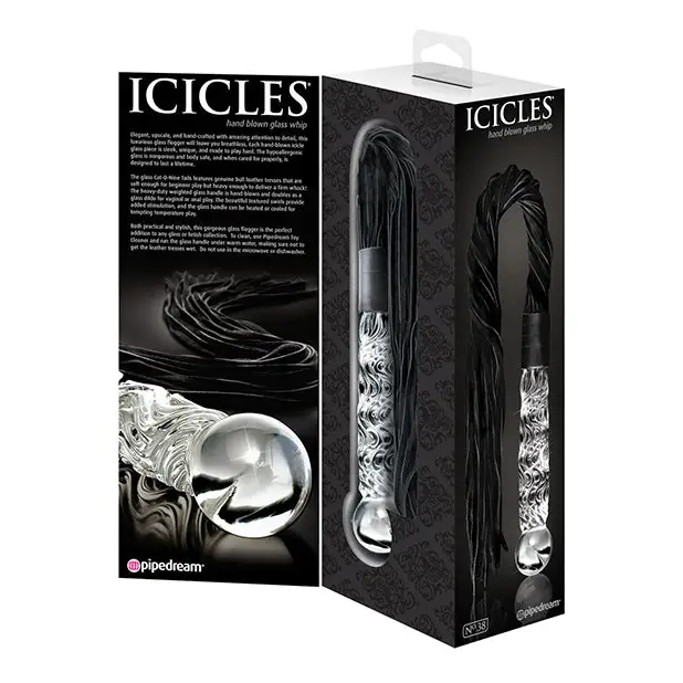 Icicles No. 38 Hand Blown Glass Handled Whip - Clear - Dongs & Dildos