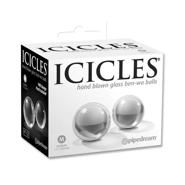 Icicles No. 42 Hand Blown Glass Medium Ben Wa Balls - Clear - Stimulators