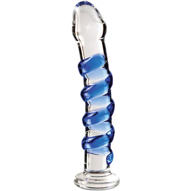 Icicles No. 5 Hand Blown Glass Massager - Clear w/Blue Swirls - Dongs & Dildos