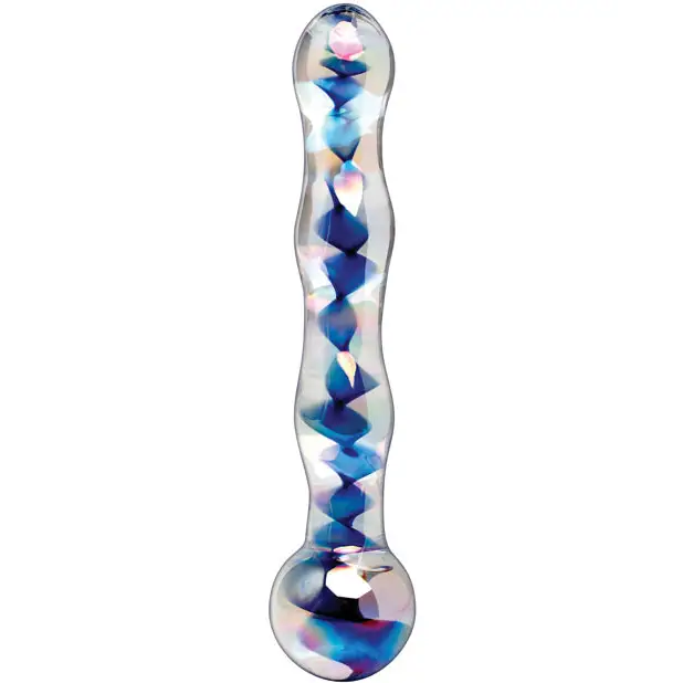 Icicles No. 8 Hand Blown Glass Massager - Clear w/Inside Blue Swirls - Dongs & Dildos