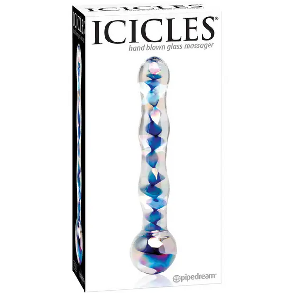 Icicles No. 8 Hand Blown Glass Massager - Clear w/Inside Blue Swirls - Dongs & Dildos