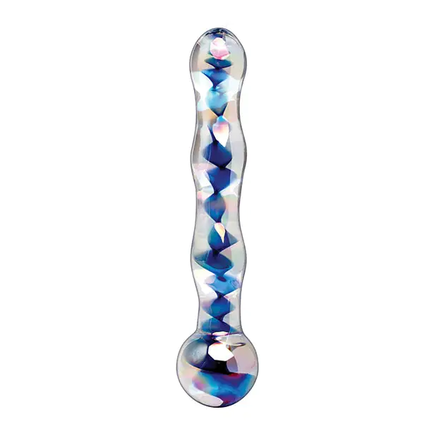 Icicles No. 8 Hand Blown Glass Massager - Clear w/Inside Blue Swirls - Dongs & Dildos