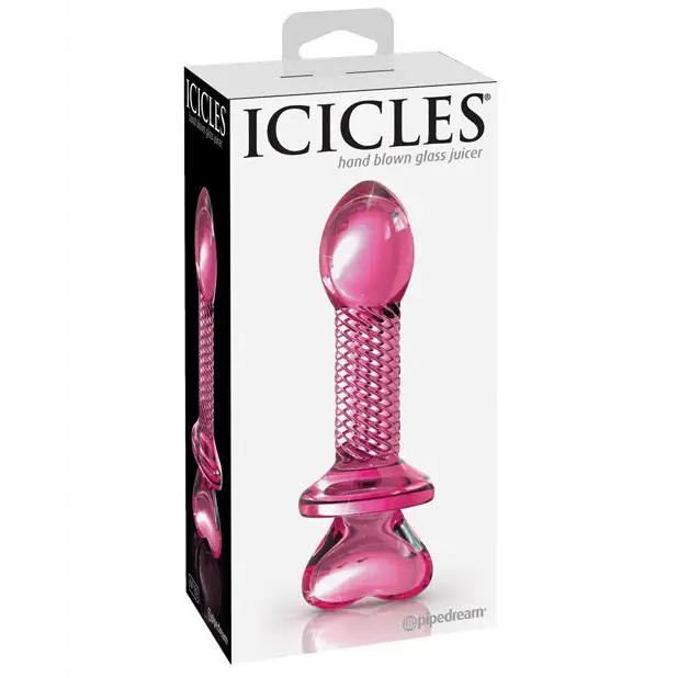 Icicles No. 82 Hand Blown Glass Butt Plug - Ribbed/Pink - Anal Products