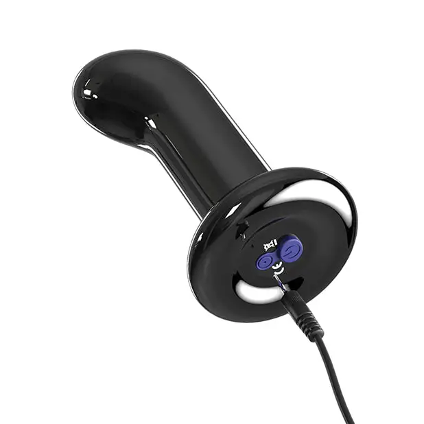 Icicles No. 84 Hand Blown Glass Vibrating Butt Plug w/Remote - Black - Anal Products