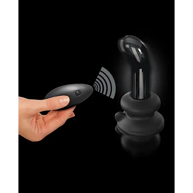 Icicles No. 84 Hand Blown Glass Vibrating Butt Plug w/Remote - Black - Anal Products