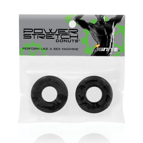 Ignite Power Stretch Donut Cock Ring - Black Pack of 2 - Penis Enhancement