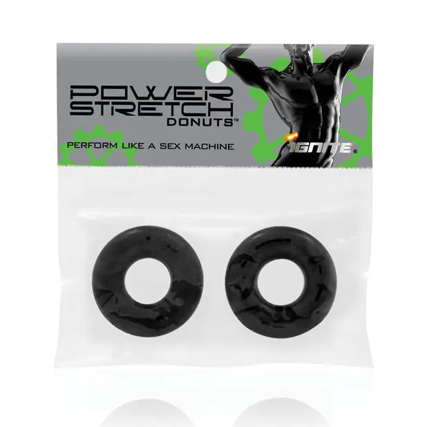 Ignite Power Stretch Donut Cock Ring - Black Pack of 2 - Penis Enhancement
