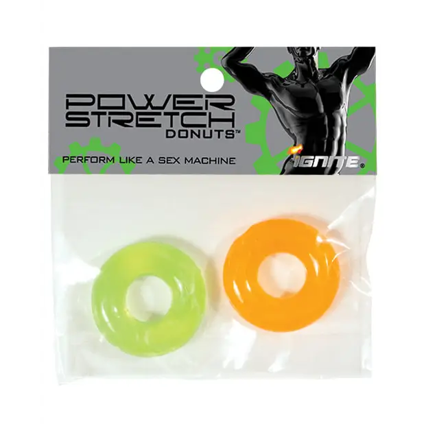 Ignite Power Stretch Donut Cock Ring - Orange/Green Pack of 2 - Penis Enhancement