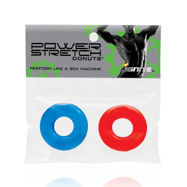 Ignite Power Stretch Donuts Cockrings - Pack of 2 Red/Blue - Penis Enhancement