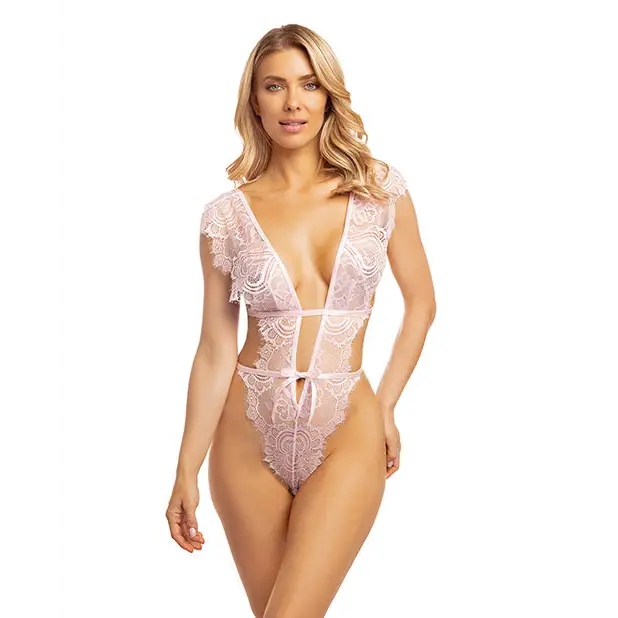 Imani Eyelash Lace Soft Cup High Leg Teddy Pink Tulle S/M