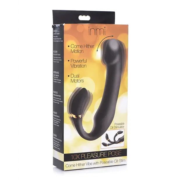 Inmi 10x Pleasure Pose Come Hither Vibe w/Poseable Clit Stimulator - Black - Stimulators