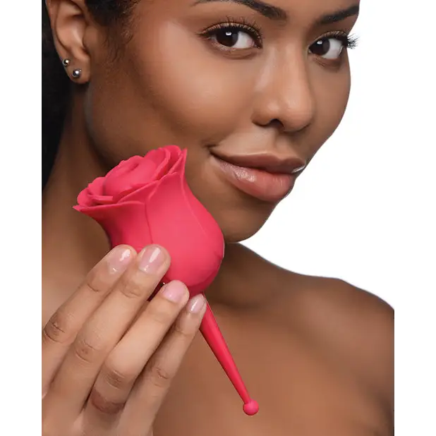 Inmi Bloomgasm Rose Buzz Dual Ended 5X Air Clit Stimulator & 7X Vibrator - Red - Stimulators