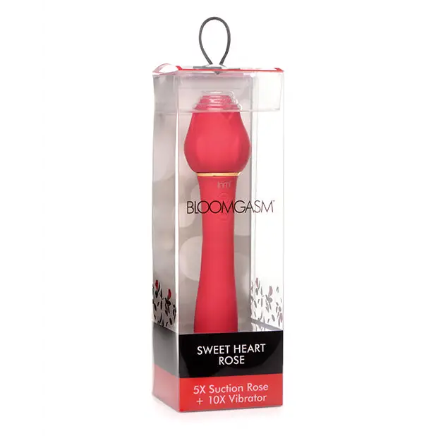 Inmi Bloomgasm Sweet Heart Rose 5X Suction & 10X Vibrator - Red - Stimulators