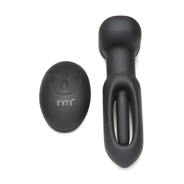 Inmi Bum Flick Flicking & Vibrating Silicone Butt Plug w/Remote - Black - Anal Products