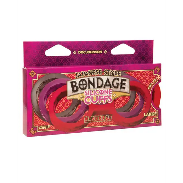 Japanese Bondage Silicone Cuffs Large - Red - Bondage Blindfolds & Restraints