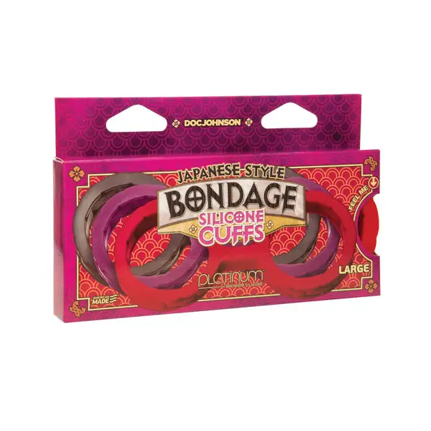 Japanese Bondage Silicone Cuffs Large - Red - Bondage Blindfolds & Restraints