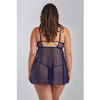 Jennie Cross Dyed Galloon Lace & Mesh Babydoll Navy 2X - Lingerie - Plus/Queen - Hanging