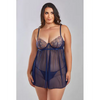 Jennie Cross Dyed Galloon Lace & Mesh Babydoll Navy 3X - Lingerie - Plus/Queen - Hanging