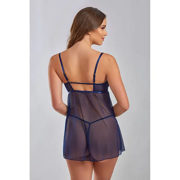 Jennie Cross Dyed Galloon Lace & Mesh Babydoll Navy MD - Lingerie - Hanging