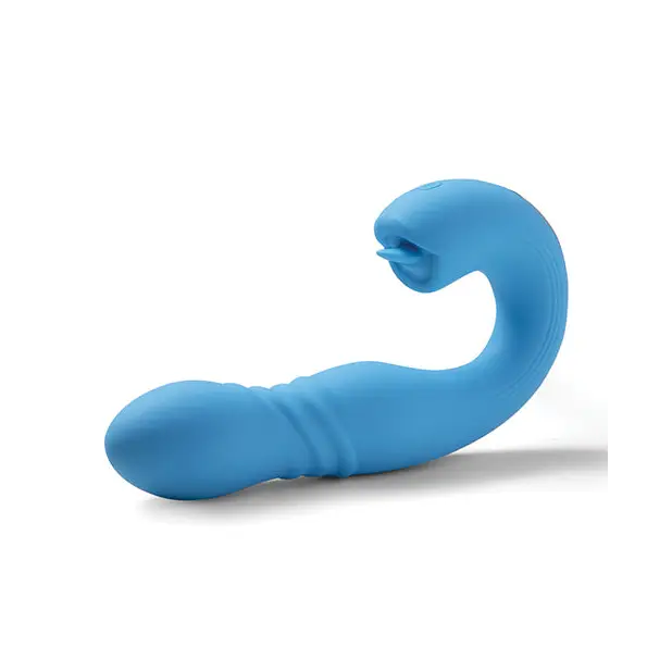 Joi App Controlled Thrusting G-Spot Vibrator & Clit Licker - Blue - Stimulators