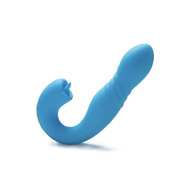 Joi App Controlled Thrusting G-Spot Vibrator & Clit Licker - Blue - Stimulators