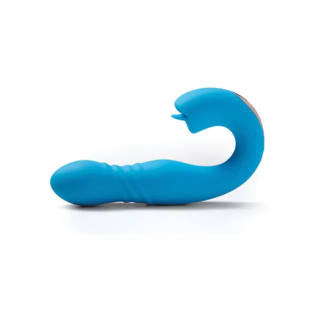 Joi App Controlled Thrusting G-Spot Vibrator & Clit Licker - Blue - Stimulators