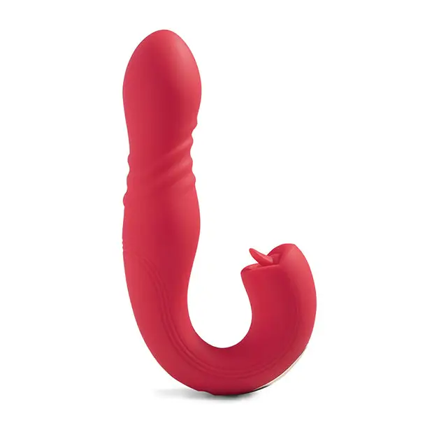 Joi App Controlled Thrusting G-Spot Vibrator & Clit Licker - Red - Stimulators