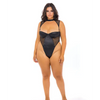 Josephine High Leg Teddy w/Removable Fishnet Collared Harness Black 3X - Lingerie - Plus/Queen - Hanging