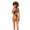 Josephine High Leg Teddy w/Removable Fishnet Collared Harness Black SM - Lingerie - Hanging