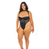 Josephine High Leg Teddy w/Removable Fishnet Collared Harness Black 3X - Lingerie - Plus/Queen - Hanging