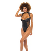 Josephine High Leg Teddy w/Removable Fishnet Collared Harness Black MD - Lingerie - Hanging