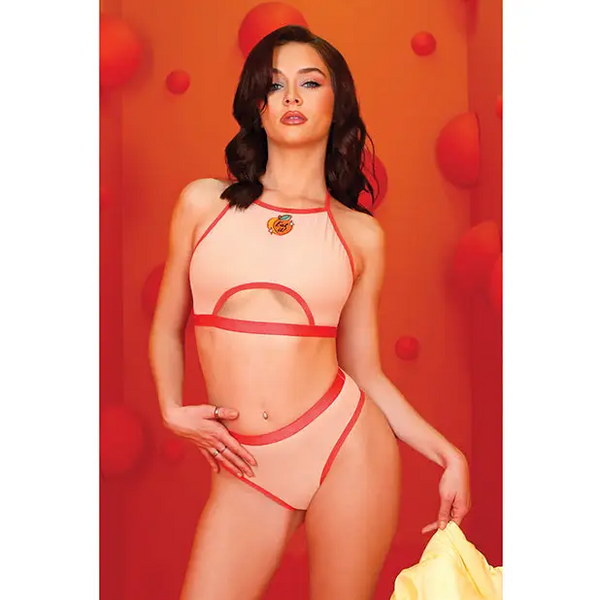Just Peachy Cut Out Halter Top & Cheeky Panty Nude L/XL - Lingerie - Packaged