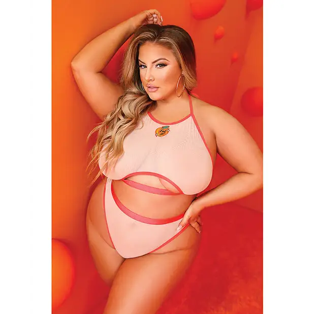 Just Peachy Cut Out Halter Top & Cheeky Panty Nude QN - Lingerie - Plus/Queen - Packaged