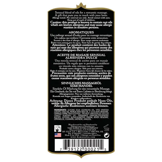 Kama Sutra Aromatic Oil - 8 oz Sweet Almond - Massage Products