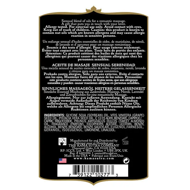 Kama Sutra Aromatics Massage Oil - 2 oz Serenity - Massage Products