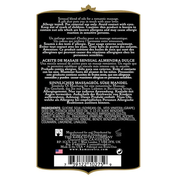 Kama Sutra Aromatics Massage Oil - 2 oz Sweet Almond - Massage Products