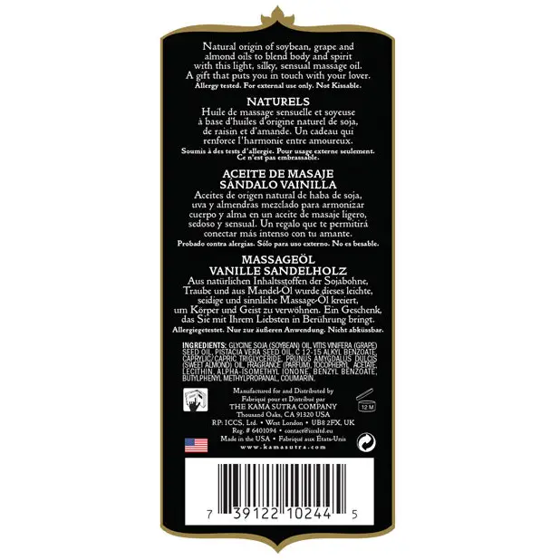 Kama Sutra Naturals Massage Oil - 8 oz Vanilla Sandlewood - Massage Products