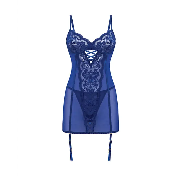 Kehlani Underwire Babydoll w/Detachable Garters & G-String - Cobalt Blue S/M - Lingerie - Packaged