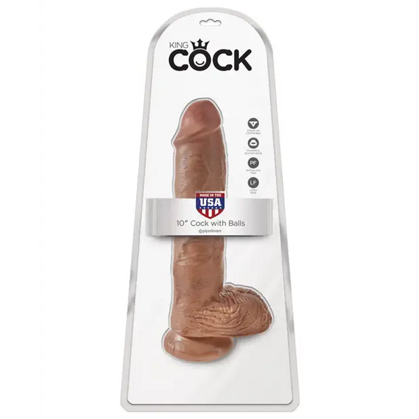 King Cock 10’’ Cock w/Balls - Tan - Dongs & Dildos