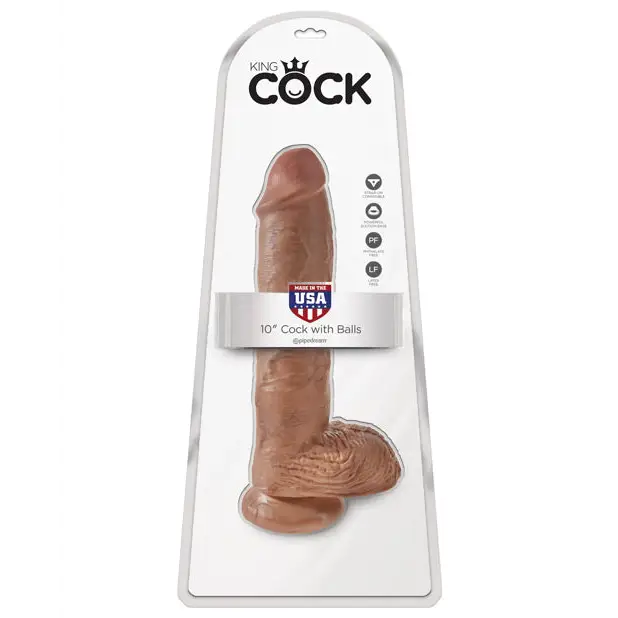 King Cock 10’’ Cock w/Balls - Tan - Dongs & Dildos