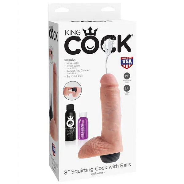 King Cock 8’’ Squirting Cock w/Balls - Flesh - Dongs & Dildos