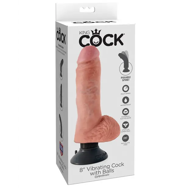 King Cock 8’’ Vibrating Cock w/Balls - Flesh - Dongs & Dildos