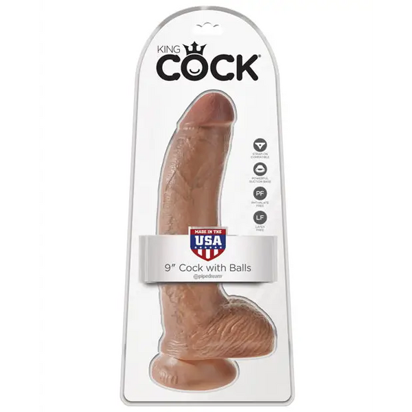 King Cock 9’’ Cock w/Balls - Tan - Dongs & Dildos