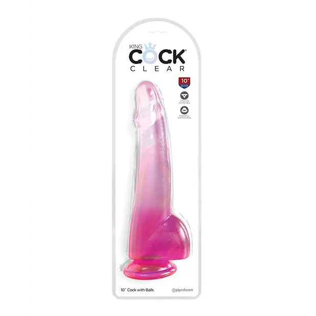 King Cock Clear 10’’ Cock w/Balls - Pink - Dongs & Dildos
