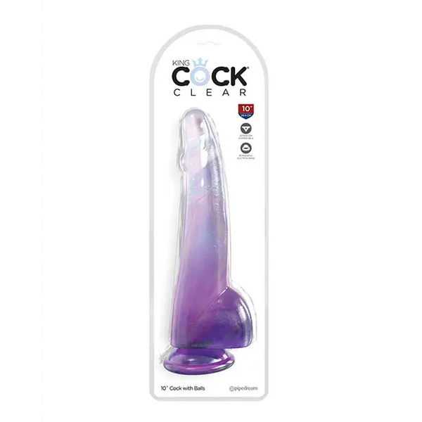 King Cock Clear 10’’ Cock w/Balls - Purple - Dongs & Dildos